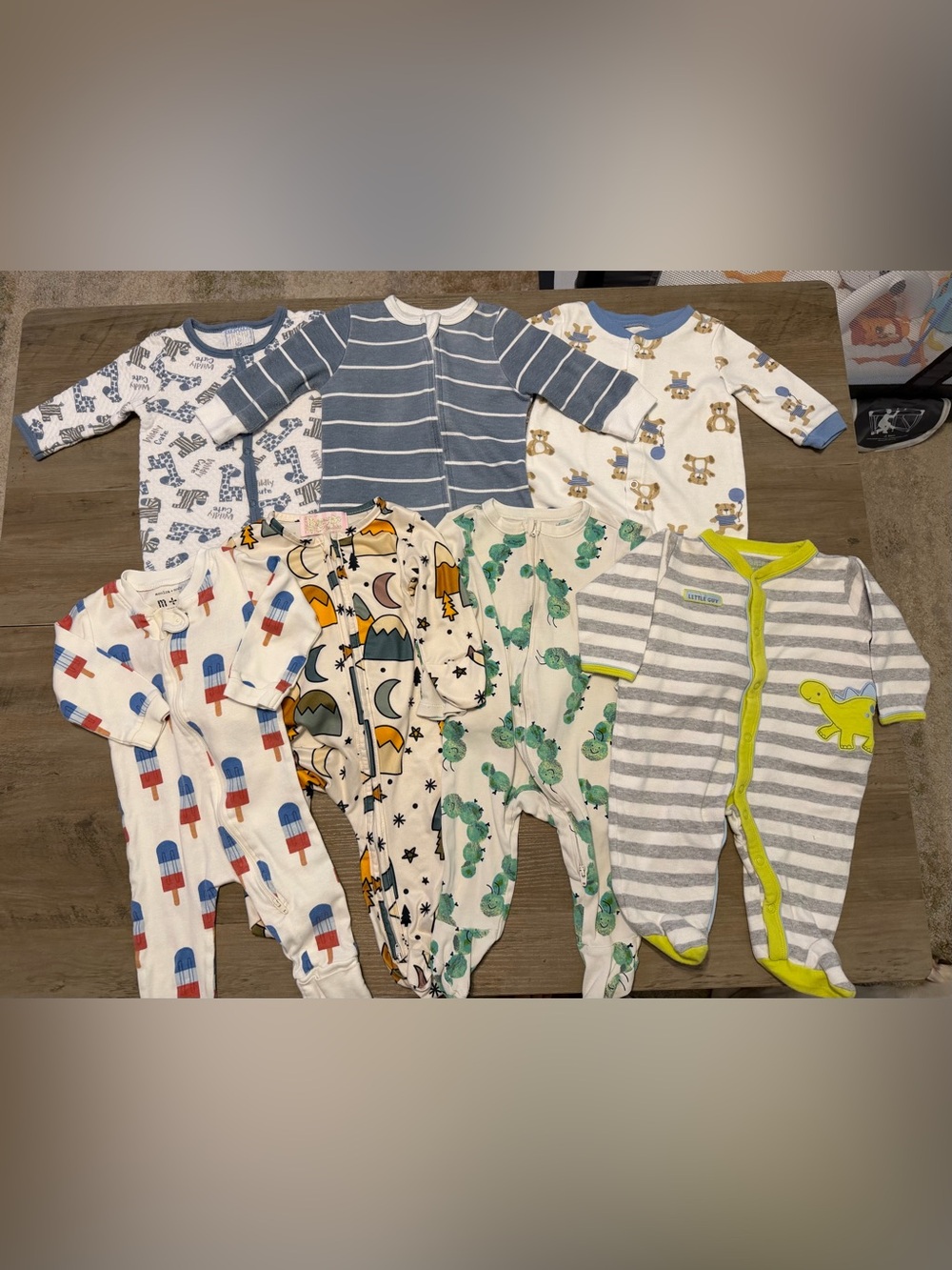 Baby Boys Bundle of 7 Footed Pajamas Sleepers- Size 3-6 Months